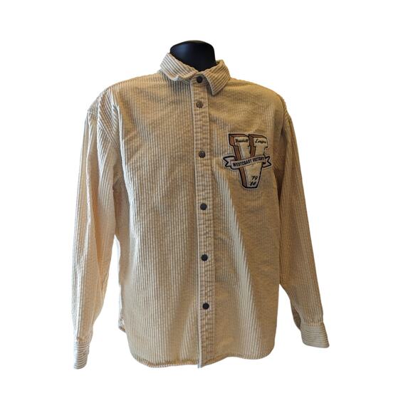H&M Varsity Corduroy Shirt Jacket Mens Medium Snap Button Embroidered SF Tiger - Picture 14 of 16